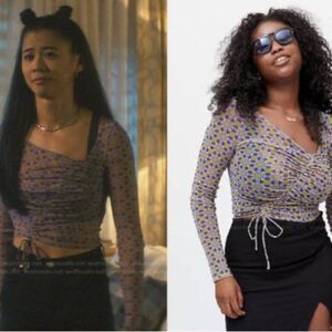 UO Shona Cinched Cropped Mesh Floral Daisy Top